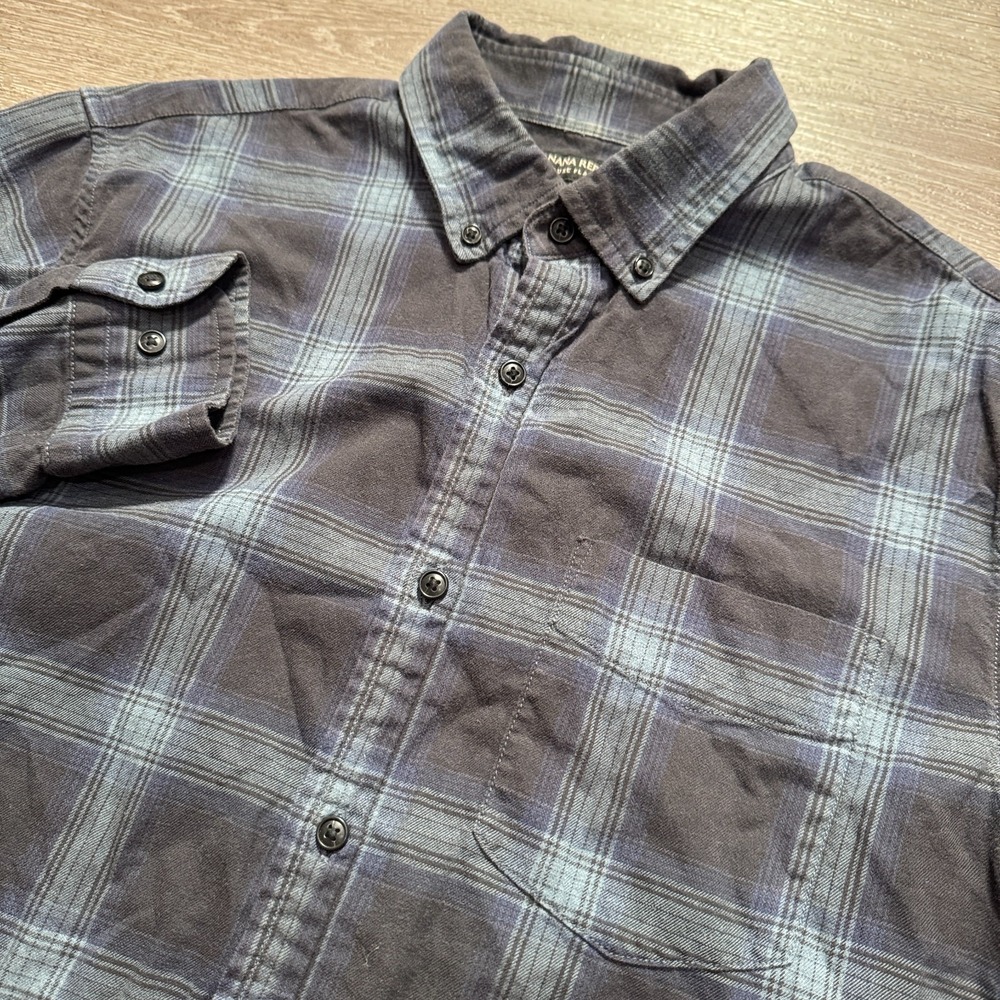 Banana Republic Shirt Mens M Blue Plaid Luxe Flannel 100% Cotton Slim Heritage